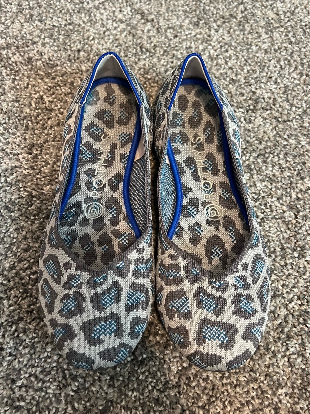 Rothy’s Leopard Print Ballet Flats with Blue Trim